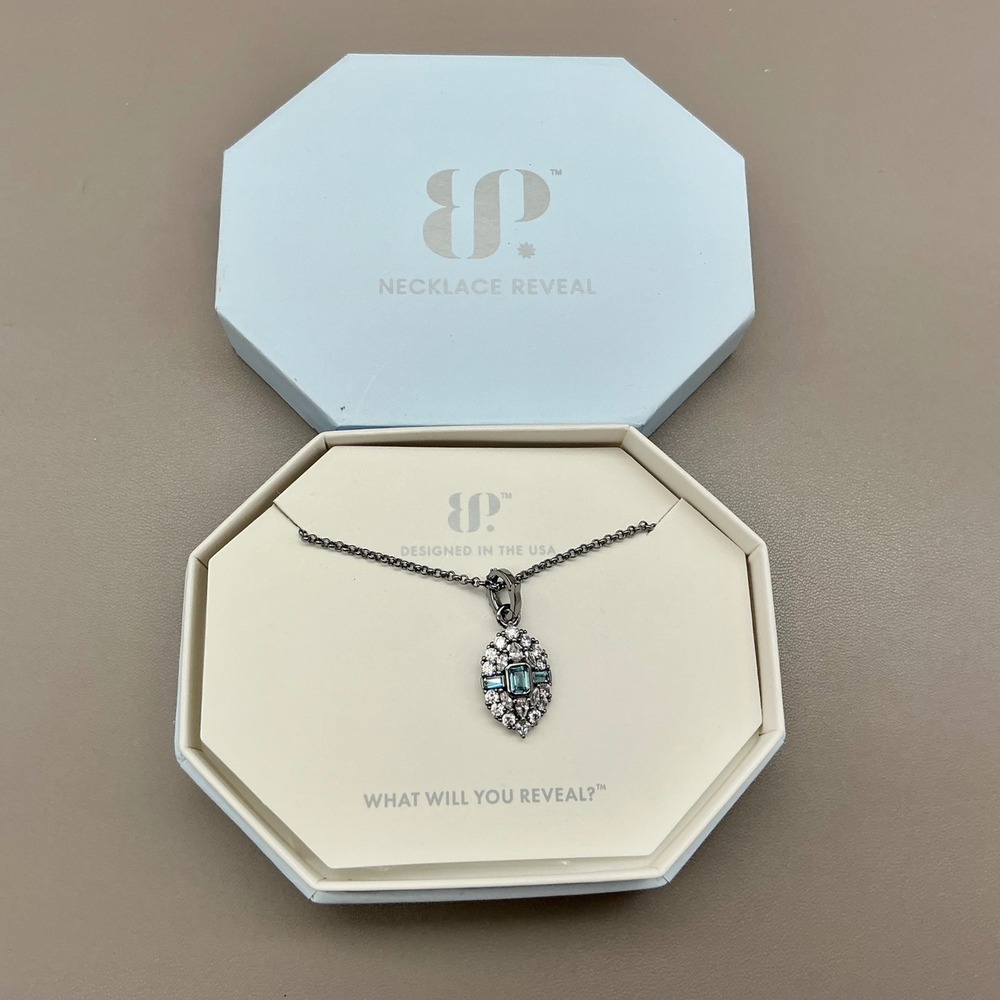 Bomb Party Necklace Statement Made Lab-Created Aquamarine Hematite NK49508 18"